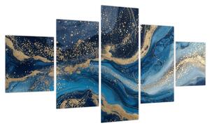 Obraz - Abstrakcyjny niebiesko-złoty marmur (125x70 cm)