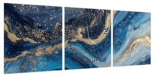 Obraz - Abstrakcyjny niebiesko-złoty marmur (z zegarem) (90x30 cm)