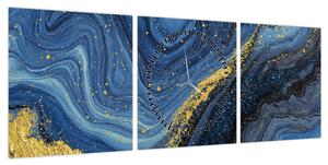 Obraz - Niebiesko-złota abstrakcja (z zegarem) (90x30 cm)