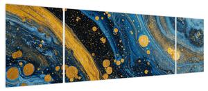 Obraz - Niebieska abstrakcja ze złotem (170x50 cm)