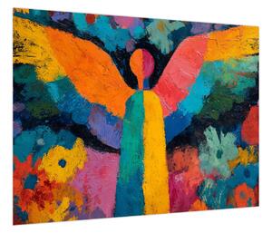 Obraz - Abstrakcyjny anioł z kwiatami (70x50 cm)