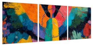 Obraz - Abstrakcyjny anioł z kwiatami (z zegarem) (90x30 cm)