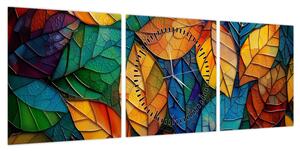 Obraz - Mozaika z liści (z zegarem) (90x30 cm)