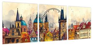 Obraz - Jesień w malowanym mieście (z zegarem) (90x30 cm)