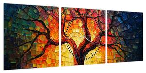 Obraz - Drzewo życia w mozaice (z zegarem) (90x30 cm)