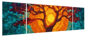 Obraz - Drzewo życia i słońce w mozaice (170x50 cm)