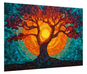 Obraz - Drzewo życia i słońce w mozaice (70x50 cm)