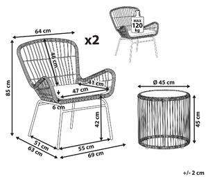 Ogrodowy zestaw 2 krzeseł z szarymi poduszkami i okrągłego stołu rattanowy Labico Beliani