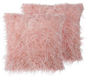 Zestaw 2 poduszek dekoracyjnych włochacz 45x45 cm sztuczne futerko różowy Daisy Beliani