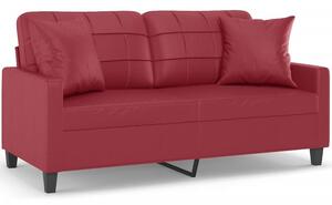 Sofa 2-os. z poduszkami, winna czerwieÅ, 140 cm, sztuczna skÃ³ra