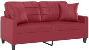Sofa 2-os. z poduszkami, winna czerwieÅ, 140 cm, sztuczna skÃ³ra
