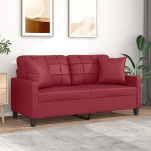 Sofa 2-os. z poduszkami, winna czerwieÅ, 140 cm, sztuczna skÃ³ra
