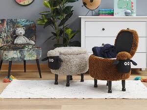 Pufa zwierzak owca sztuczne futerko ze schowkiem na zabawki szara Sheep Beliani