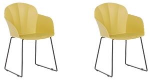 Zestaw 2 krzeseł do jadalni żółty plastikowy metalowe nogi podłokietniki Sylva Beliani