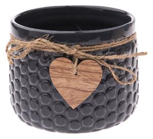 Ceramiczna osłonka na doniczkę Wood heart ciemnoniebieski, 9,5 x 12,5 cm