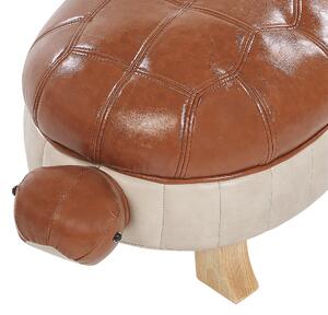 Pufa zwierzak brązowa w kształcie żółwia z ekoskóry drewniane nóżki Turtle Beliani