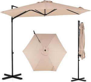 KOMFOTTEU, parasol ogrodowy, 290 cm, obrotowy o 360°, z korb i dwuwarstwowym daszkiem. Parasol ogrodowy ze stojakiem, zapewniajcy ochron przed socem, idealny na balkon, taras i do ogrodu. Mona go równie wykorzysta jako parasol targowy