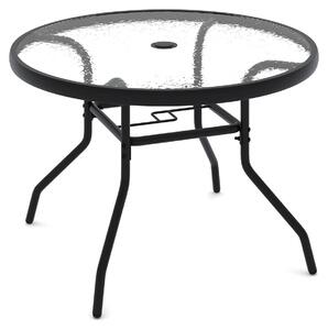 Stolik patio KOMFOTTEU, stó ogrodowy do uytku zewntrznego z szklanym blatem i otworem na parasol o rednicy 4,2 cm, okrgy stolik kawowy z solidn metalow ram, stó tarasowy o wymiarach 70 x 70 x 45,5 cm, stolik balkonowy do ogrodu, tarasu i werandy