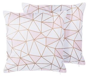 Zestaw 2 poduszek dekoracyjnych różowy bawełniana wzór geometryczny 45 x 45 cm Clarkia Beliani
