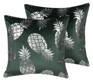 Zestaw 2 poduszek dekoracyjnych welurowych zielony w ananasy 45 x 45 cm Astilbe Beliani