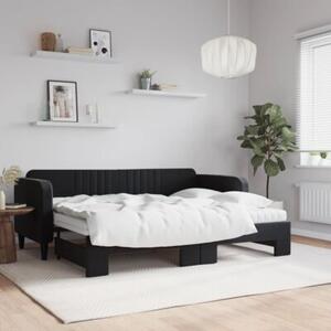 Sofa rozsuwana z materacami, czarna, 80x200 cm, aksamit