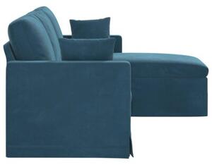 Nowoczesna sofa aksamitna w kolorze niebieskim z metalowÄ ramÄ i ergonomicznym projektem