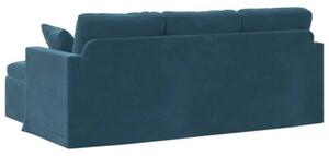 Nowoczesna sofa aksamitna w kolorze niebieskim z metalowÄ ramÄ i ergonomicznym projektem