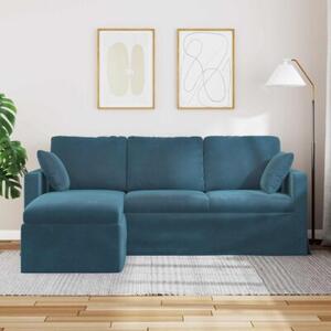 Nowoczesna sofa aksamitna w kolorze niebieskim z metalowÄ ramÄ i ergonomicznym projektem