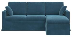 Nowoczesna sofa aksamitna w kolorze niebieskim z metalowÄ ramÄ i ergonomicznym projektem