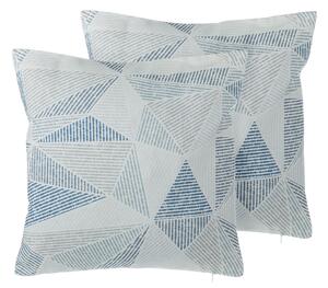 Komplet 2 poduszek dekoracyjnych 45x45 cm geometryczny wzór niebiesko-szary Brunnera Beliani