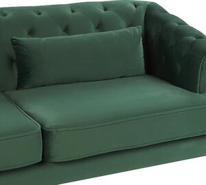 Trzyosobowa sofa welurowa pikowana z 2 poduszkami zielona styl retro Sletta Beliani