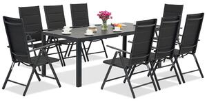 Meble ogrodowe aluminiowe polywood z dużym stołem Verona dla 8 osób Garden Point czarne