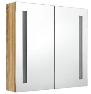 Szafka łazienkowa z lustrem i LED, kolor dębowy, 62x14x60 cm