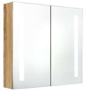 Szafka łazienkowa z lustrem i LED, kolor dębowy, 62x14x60 cm