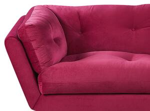 Sofa trzyosobowa retro welurowa burgundowa pikowana z metalowymi nogami Lenvik Beliani