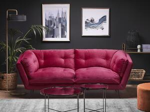 Sofa trzyosobowa retro welurowa burgundowa pikowana z metalowymi nogami Lenvik Beliani