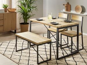 Zestaw mebli do jadalni 4-osobowy stół ławka 2 krzesła jasne drewno z czarnym Flixton Beliani