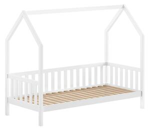 Białe łóżko dziecięce z litego drewna sosnowego w kształcie domku ze stelażem 90x200 cm Cabane – Vipack