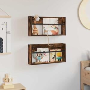 Nowoczesny wiszący stojak na czasopisma w kolorze dębu wędzonego