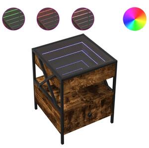 Stolik nocny z LED infinity, przydymiony dÄ b, 40x40x51 cm