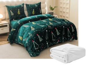 Zestaw pościeli z mikropluszu CHRISTMAS DRIFT zielone + prześcieradło z mikropluszu SOFT 90x200 cm białe, pojedyncze łóżko