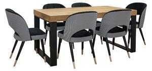 ZESTAW MEBLI : Designerski Stół SJ51 140/80 + 40 cm, rozkładany + 6 krzeseł KW112 Pepitka.Styl LOFT