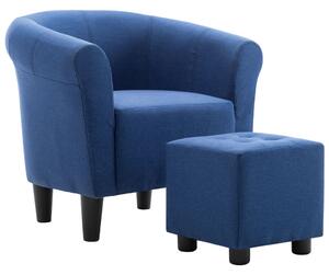 2-częściowy zestaw: fotel z podnóżkiem, niebieski, tkanina
