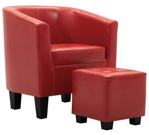 Fotel klubowy z podnóżkiem, czerwony, sztuczna skóra