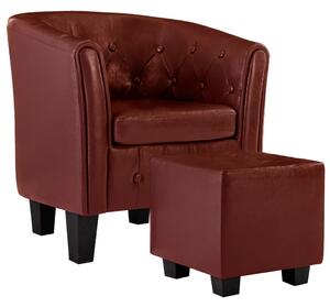 Fotel z podnóżkiem, czerwone wino, sztuczna skóra