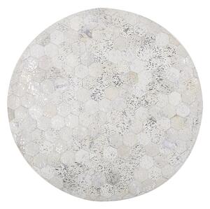 Okrągły dywan patchworkowy z heksagonów srebrny z beżowym ø 140 cm skóra Bozkoy Beliani