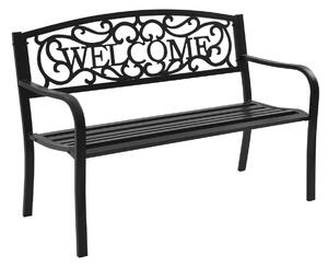 Ławka ogrodowa metalowa z napisem WELCOME