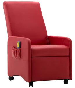 Rozkładany fotel do masażu, czerwony, sztuczna skóra