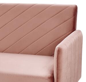 Sofa rozkładana welurowa 3-osobowa z funkcją spania retro różowa Senja Beliani