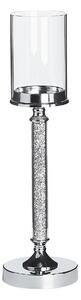 Elegancki wysoki świecznik na nóżce metalowy szklany klosz srebrny Abbeville Beliani